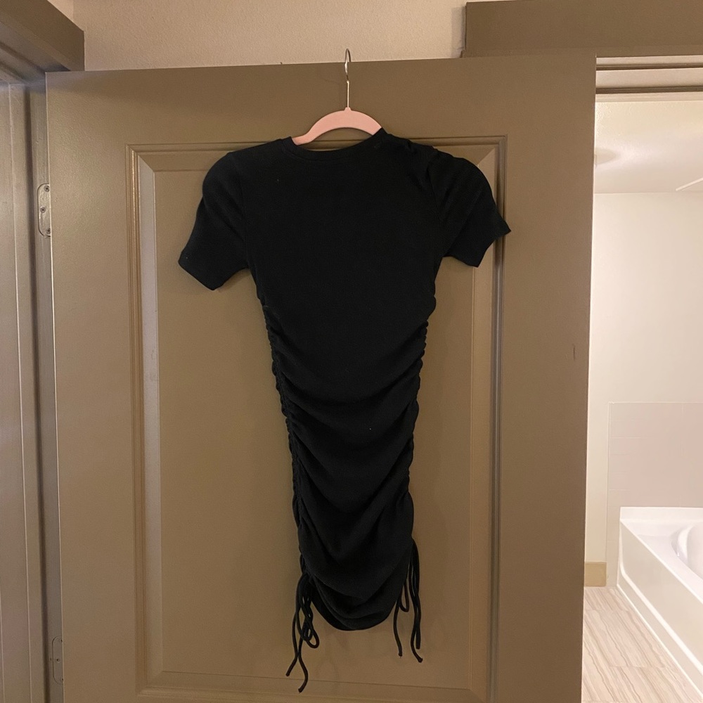 Zara Dress Ruched Ribbed Black - Picture 3 of 3